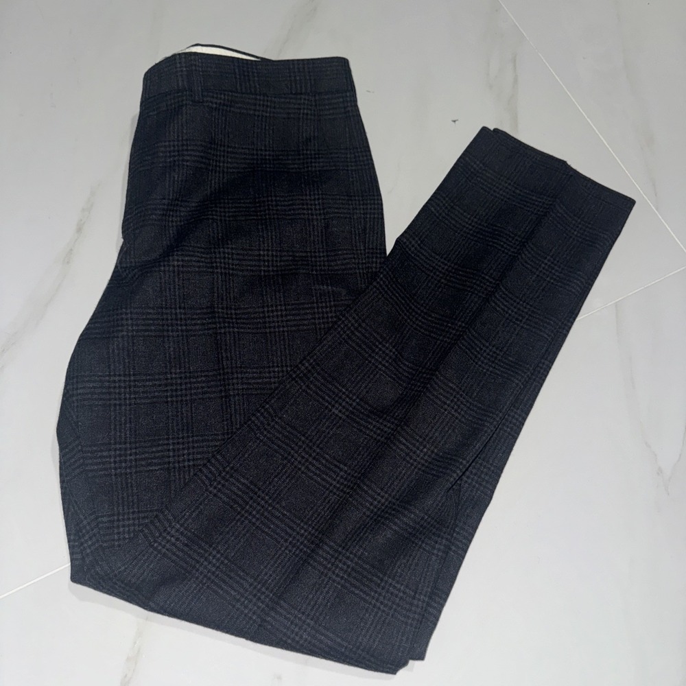 J Crew Bowery Tartan Moon Dress Pants Mens 36x34 Charcoal Slim Fit Wool Cloth